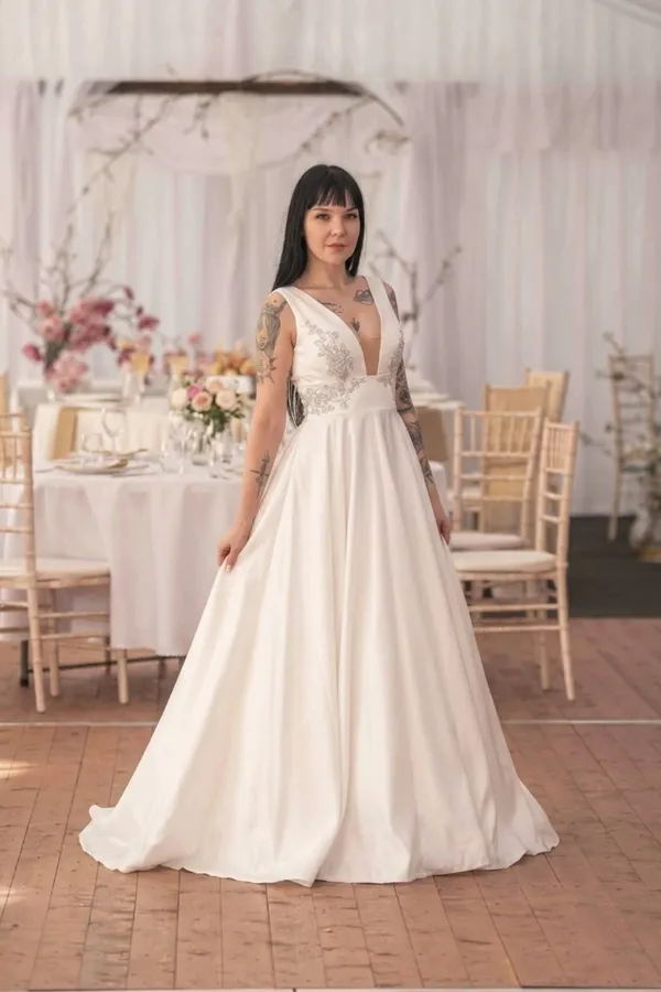 Embroidered Satin Queen Gown